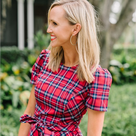 DRAPER JAMES Angie Plaid Red Belted Fit & Flare Dress Christmas Holiday NWT Sz 8 - Picture 6 of 16